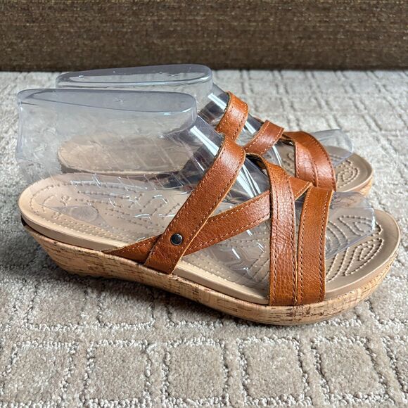 Crocs A-Leigh Sandal Cork Wedge Platform Women's 8 Brown Tan Leather Shoes - Picture 3 of 7